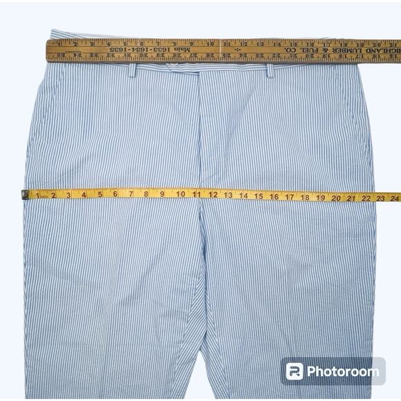 emigre Seersucke Pants Mens 38 Blue White Pinstriped Cotton Classic Straight Leg - Picture 7 of 9